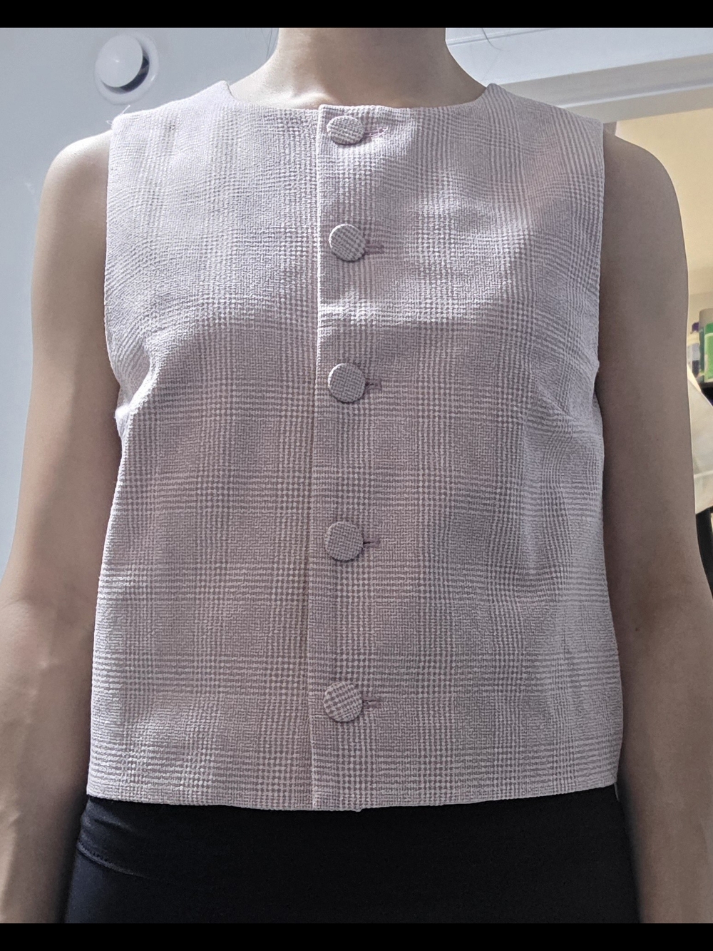 Haver & Blair Sleeveless Plaid Button-Front Top in Light Mauve - Women's